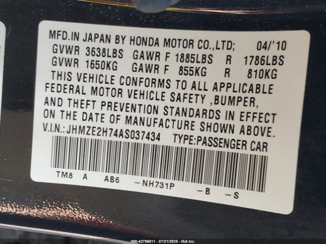 2010 HONDA INSIGHT JHMZE2H74AS037434 Photo 8