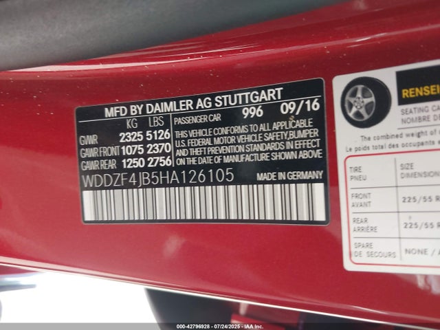 WDDZF4JB5HA126105 Mercedes-Benz m274