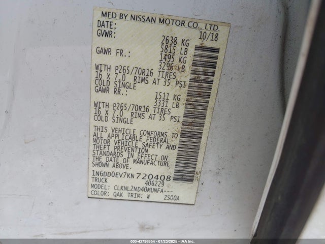 Nissan 2019 2019 1N6DD0EV7KN720408 Image 9