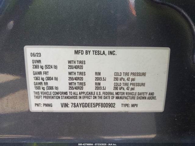 2023 TESLA MODEL Y 7SAYGDEE5PF800902 Photo 8