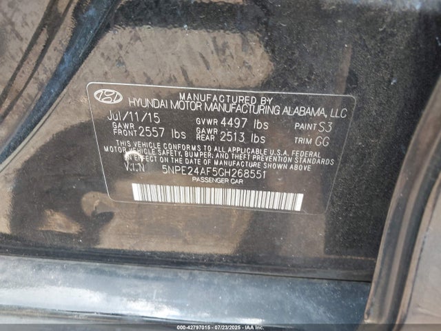 5NPE24AF5GH268551 Hyundai dohc gdi theta-ii