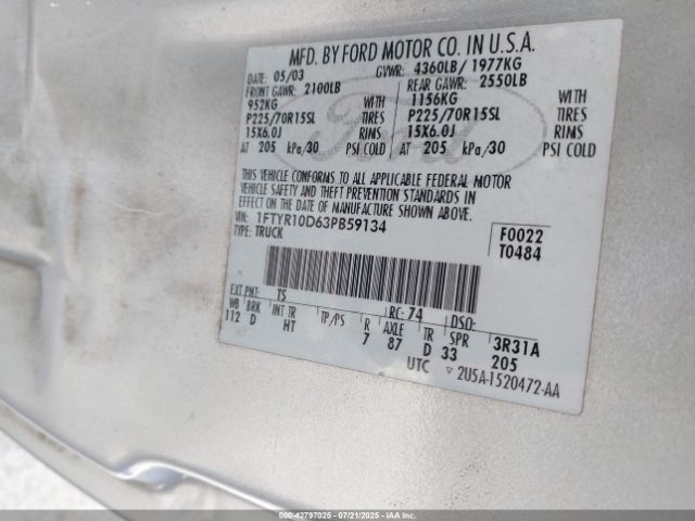 2003 FORD RANGER 1FTYR10D63PB59134 Photo 8
