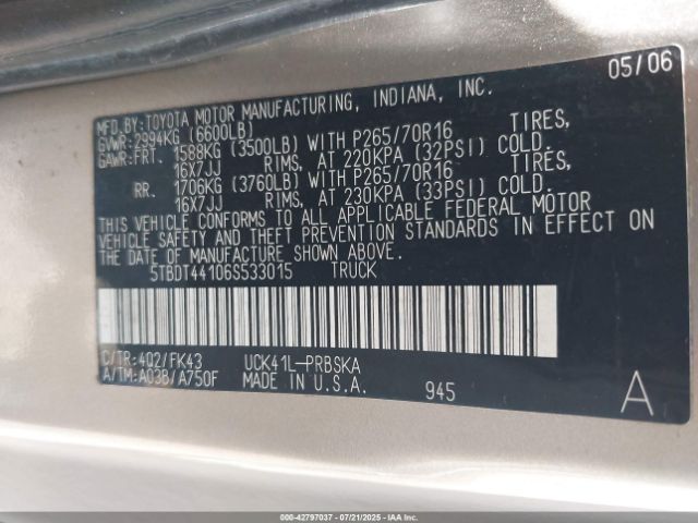 2006 TOYOTA TUNDRA 5TBDT44106S533015 Photo 8