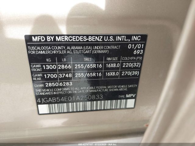 2001 MERCEDES-BENZ ML 320 4JGAB54E01A250833 Photo 8