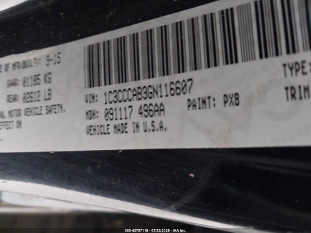 1C3CCCAB3GN116607 Chrysler 200