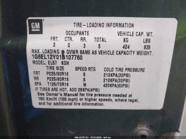 2001 CADILLAC ELDORADO 1G6EL12Y01B107760 Photo 8