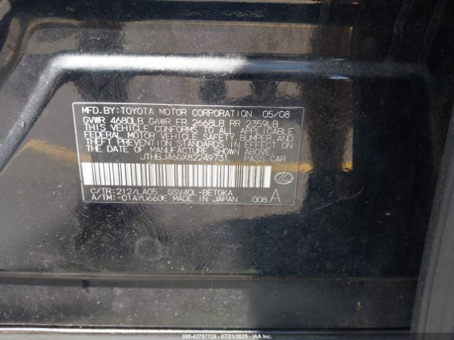 2008 LEXUS ES 350 JTHBJ46GX82249731 Photo 8