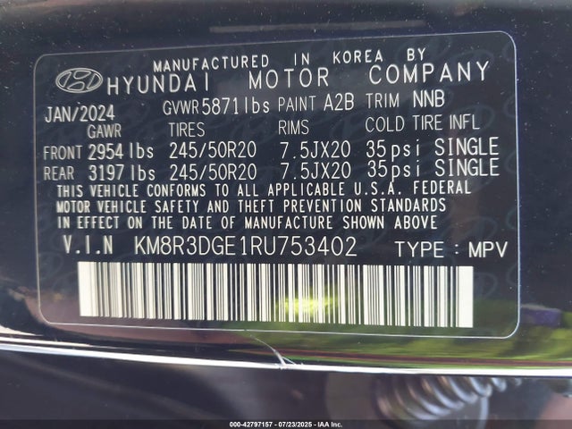 KM8R3DGE1RU753402 Hyundai gdi lambda ii