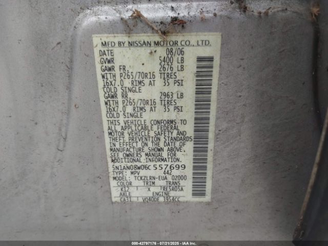 2006 NISSAN XTERRA 5N1AN08W06C557699 Photo 8