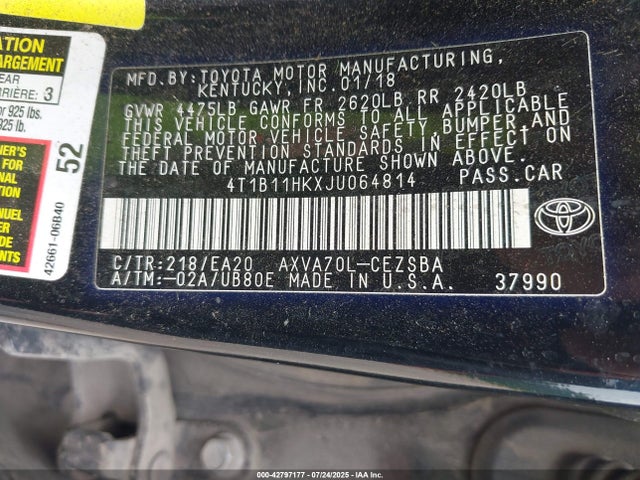 4T1B11HKXJU064814 Toyota a25a-fks