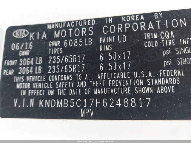 KNDMB5C17H6248817 KIA Sedona