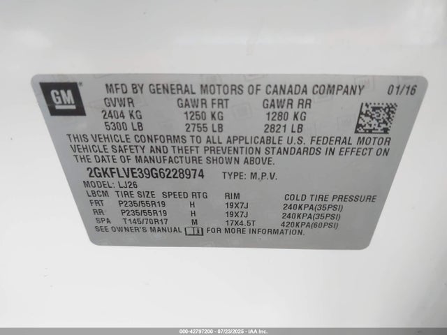2GKFLVE39G6228974 GMC lfx - sidi, vvt, e85 max, aluminum