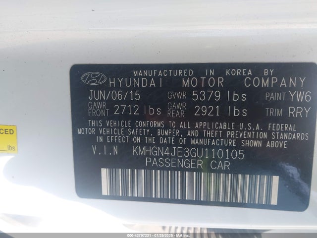 KMHGN4JE3GU110105 Hyundai dohc gdi lambda ii