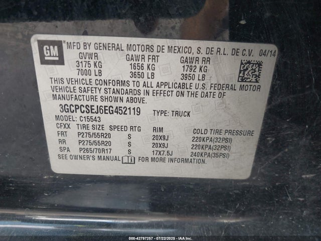 3GCPCSEJ6EG452119 Chevrolet l86 - vvt, afm, e85 max, aluminum