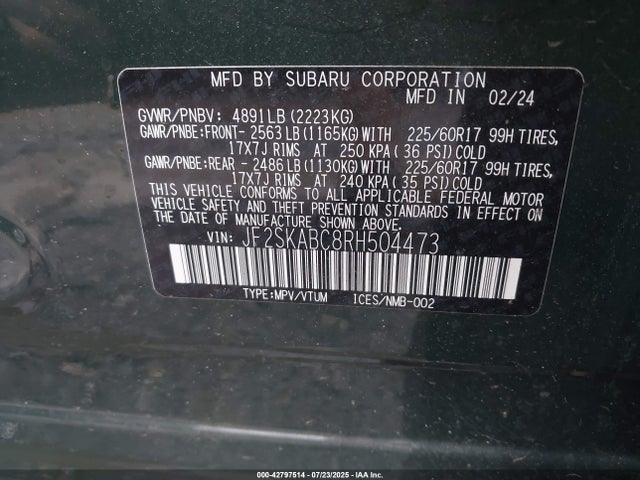 Subaru na u5 2024 JF2SKABC8RH504473 Image 9