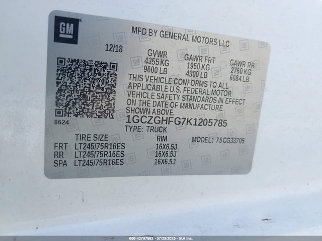 1GCZGHFG7K1205785 Chevrolet l96 - engine flexible fuel, iron