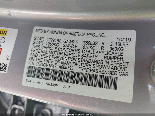 1HGCV1F47LA009793 Honda l15be