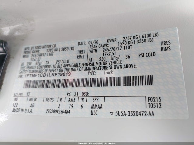 Ford 3.3l tivct 2020 1FTMF1CB1LKF19019 Image 9