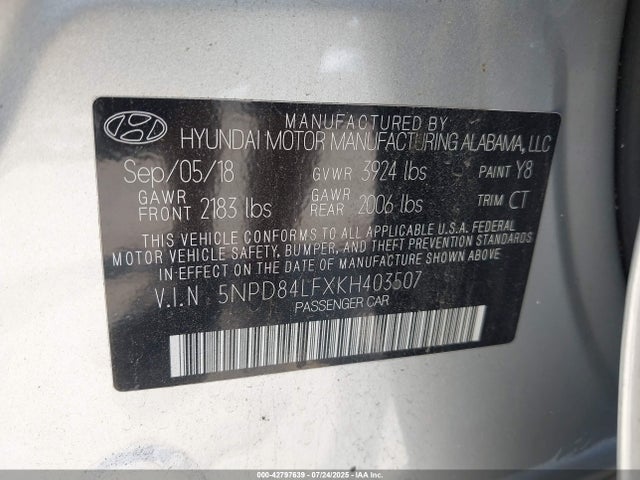 5NPD84LFXKH403507 Hyundai mpi nu