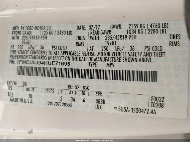 1FMCU0J94HUE71695 Ford 2017