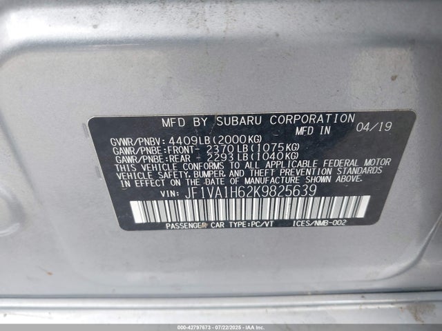 Subaru dib 2019 JF1VA1H62K9825639 Image 9