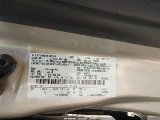 1FADP3F27HL345713 Ford 2.0l gdi
