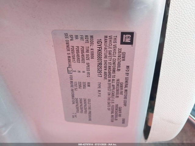 2007 CADILLAC ESCALADE ESV 1GYFK66807R252917 Photo 8