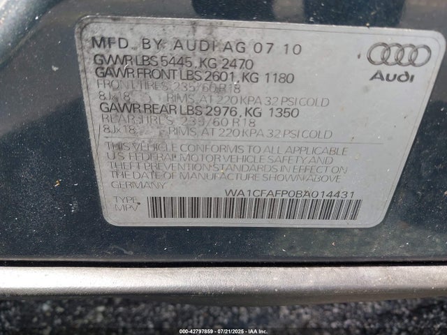 2011 AUDI Q5 WA1CFAFP0BA014431 Photo 8