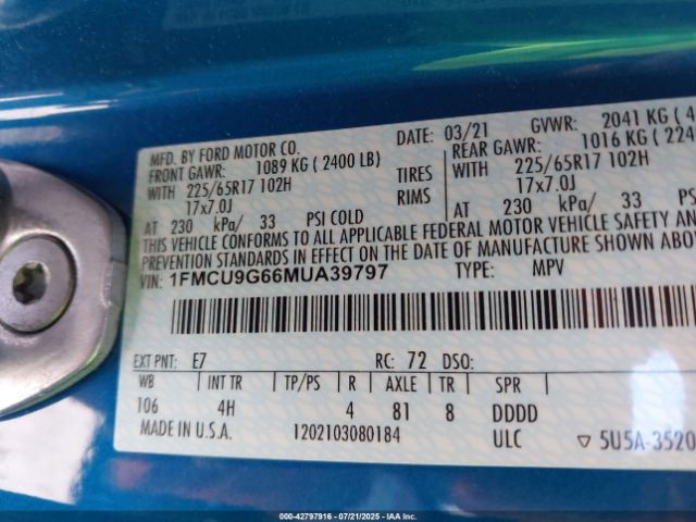 2021 FORD ESCAPE 1FMCU9G66MUA39797 Photo 8