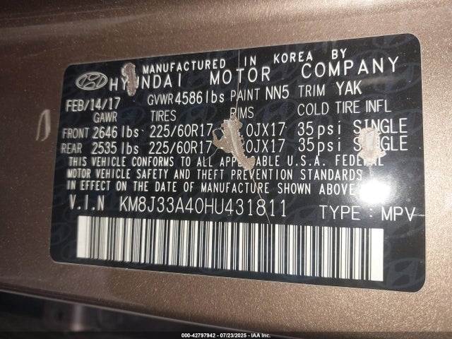 KM8J33A40HU431811 Hyundai gdi nu