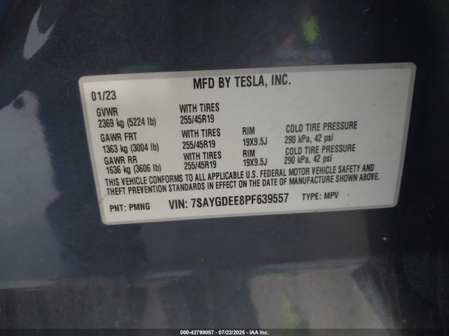 2023 TESLA MODEL Y 7SAYGDEE8PF639557 Photo 8