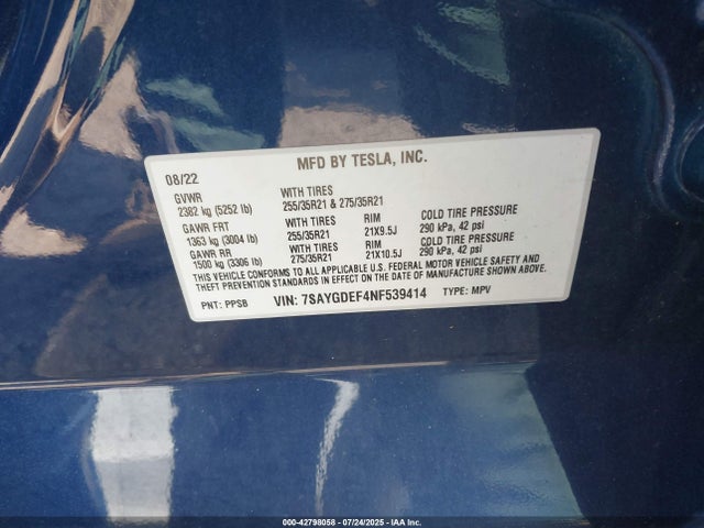 2022 TESLA MODEL Y 7SAYGDEF4NF539414 Photo 8