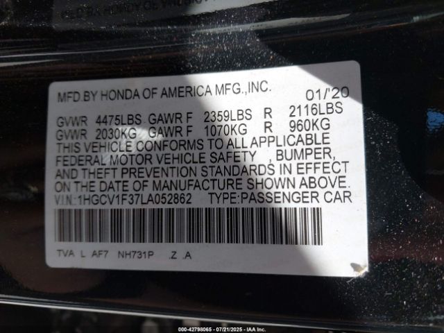 2020 HONDA ACCORD 1HGCV1F37LA052862 Photo 8