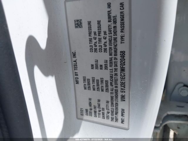 2021 TESLA MODEL 3 5YJ3E1EC7MF020468 Photo 8