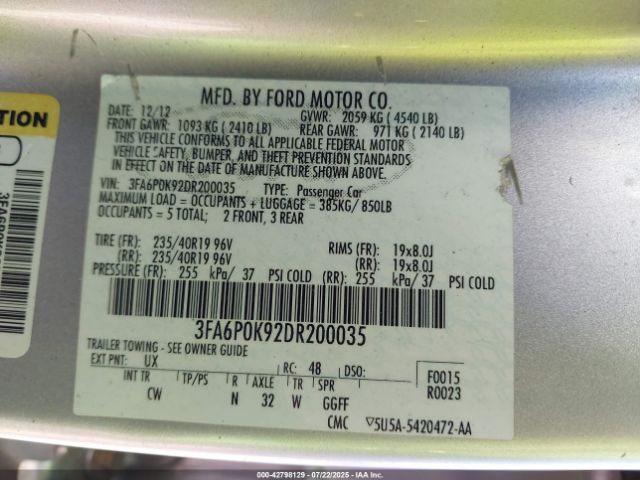 2013 FORD FUSION 3FA6P0K92DR200035 Photo 8