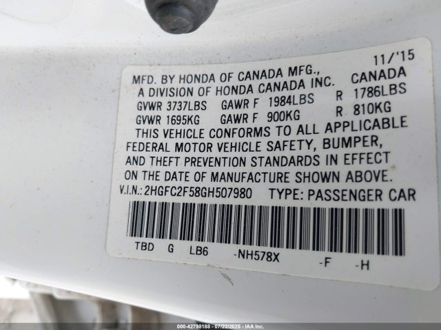 Honda k20c2 2016 2HGFC2F58GH507980 Image 9