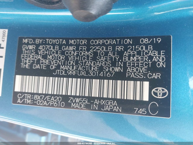 JTDL9RFUXL3014167 Toyota 2zr-fxe,1nm