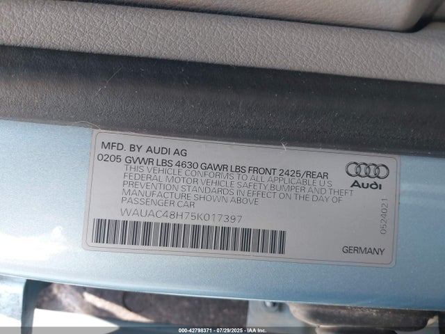 2005 AUDI A4 WAUAC48H75K017397 Photo 8