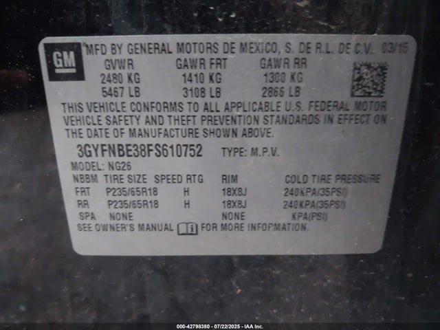 2015 CADILLAC SRX 3GYFNBE38FS610752 Photo 8