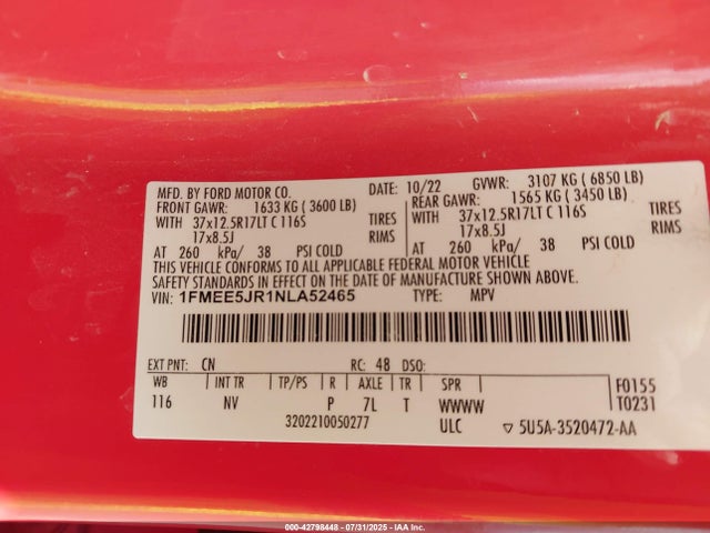 1FMEE5JR1NLA52465 Ford ecoboost
