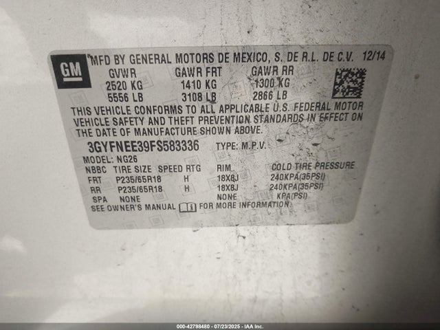 2015 CADILLAC SRX 3GYFNEE39FS583336 Photo 8
