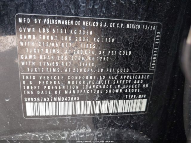2021 VOLKSWAGEN TIGUAN 3VV3B7AX7MM043668 Photo 8
