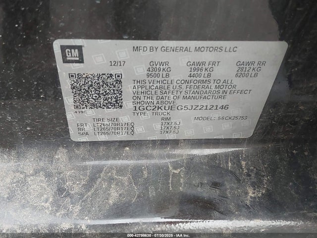 1GC2KUEG5JZ212146 Chevrolet l96 - e85 max, iron