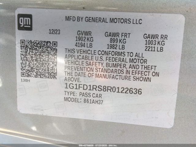 2024 CHEVROLET CAMARO 1G1FD1RS8R0122636 Photo 8