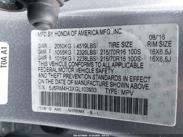 5J6RM4H3XGL103933 Honda k24w9