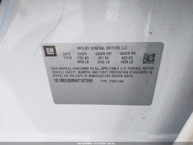 Chevrolet le2 -di: direct injection, vvt: variable valve timing, gen, alum 2017 1G1BE5SM6H7187599 Image 9