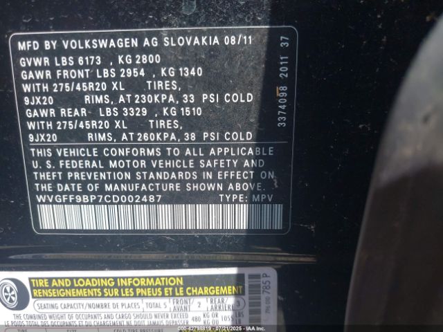 2012 VOLKSWAGEN TOUAREG WVGFF9BP7CD002487 Photo 8