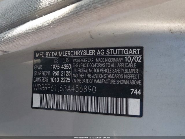 2003 MERCEDES-BENZ C 240 WDBRF61J63A456890 Photo 8