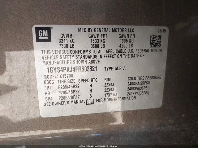 1GYS4PKJ4FR603821 Cadillac l86 - vvt, afm, e85 max, aluminum