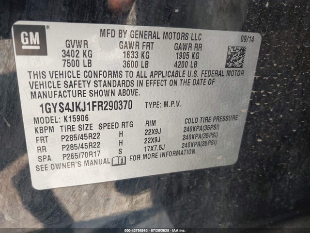 2015 CADILLAC ESCALADE ESV 1GYS4JKJ1FR290370 Photo 8